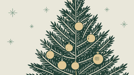 A christmas tree with gold ornaments and a blurry background. . AI generated. Vector iconのイラスト素材