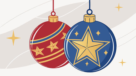 3d render of red and blue Christmas balls with golden stars. AI generated. Vector iconのイラスト素材