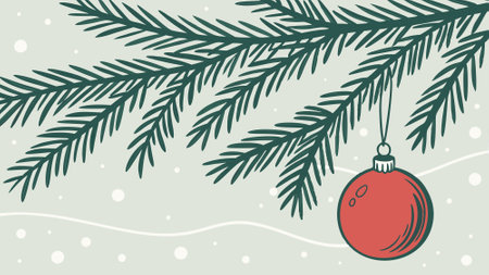 A christmas tree branch with a red ornament hanging from it. . AI generated. Vector iconのイラスト素材