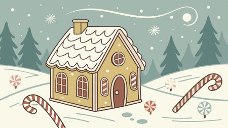 A christmas scene with a gingerbread house and candy canes.. AI generated. Vector iconのイラスト素材