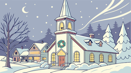 A picturesque Christmas village scene with a charming church as the centerpiece. AI generated. Vector iconのイラスト素材