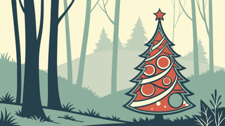 Abstract christmas tree in forest illustration for christmas. . AI generated. Vector iconのイラスト素材