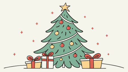 A painting of a christmas tree with presents under it and a star on top of the top of the tree.. AI generated. Vector iconのイラスト素材