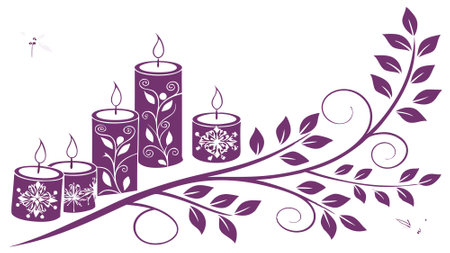 Background.wallpaper with beautiful purple and silver Christmas candles. digital art. AI generated. Vector iconのイラスト素材