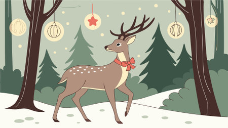 Beautiful deer and christmas festival in pine woods spectacular decoration. . AI generated. Vector iconのイラスト素材