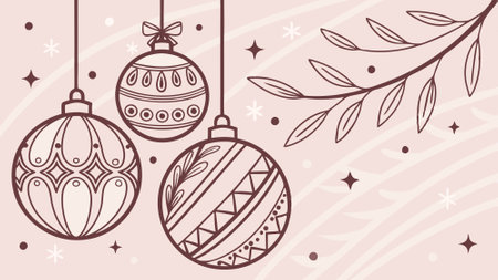 Beautiful Christmas Baubels. Pastel Pink and Gold Seasonal Background.. AI generated. Vector iconのイラスト素材