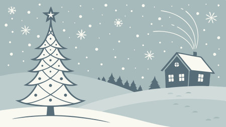 Abstract minimal winter Christmas background with Christmas tree. village house. . AI generated. Vector iconのイラスト素材