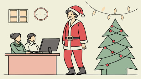 An office worker in a Santa Claus costume. Christmas.. AI generated. Vector iconのイラスト素材
