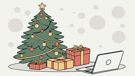 Christmas background with gift boxes and christmas tree decorations on bokeh background. technology.. AI generated. Vector iconのイラスト素材