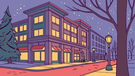 Bright holiday lights burn on the street in the evening.. AI generated. Vector iconのイラスト素材