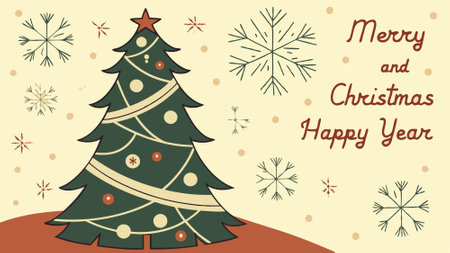 Christmas and happy new year card with christmas tree and snowflakes background created with . AI generated. Vector iconのイラスト素材