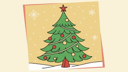Christmas card illustration with green christmas tree. AI generated. Vector iconのイラスト素材