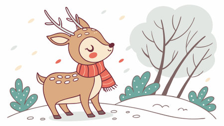 Christmas deer character watercolor illustration created with technology. AI generated. Vector iconのイラスト素材
