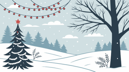 Christmas Background. Christmas landscape background. Christmas winter background. AI generated. Vector iconのイラスト素材