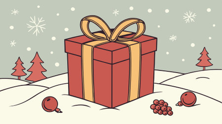 Christmas gift box with ribbon. christmas gift boxes and red decorations on snow. . AI generated. Vector iconのイラスト素材