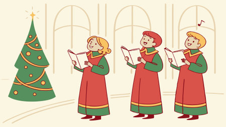 Christmas Choir Singing Joyfully with Sheet Music in Hand.. AI generated. Vector iconのイラスト素材