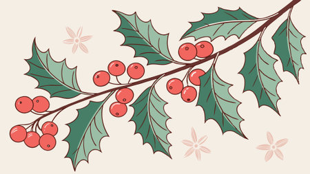 Christmas Holly Berries Banner Garland Watercolor Illustration Isolated. AI generated. Vector iconのイラスト素材