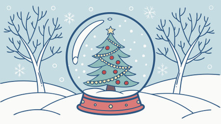 Christmas magic in snow globe with shining tree. Concept of winter wonderland.. AI generated. Vector iconのイラスト素材