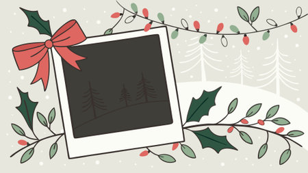 Christmas mock up composition. Blank photo frame with decoration. AI generated. Vector iconのイラスト素材
