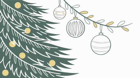 Christmas frame of spruce. silver & gold christmas decorations on white space.. AI generated. Vector iconのイラスト素材