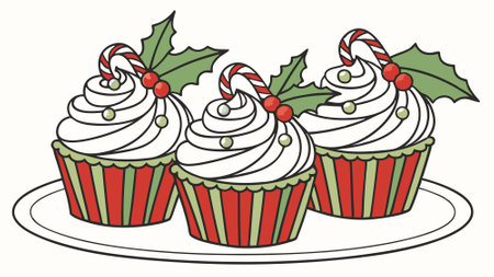 Christmas cupcakes with cream cheese and Christmas decor. AI generated. Vector iconのイラスト素材