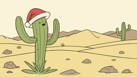 Cactus with santa hat in the desert. illustration generated by AI. AI generated. Vector iconのイラスト素材