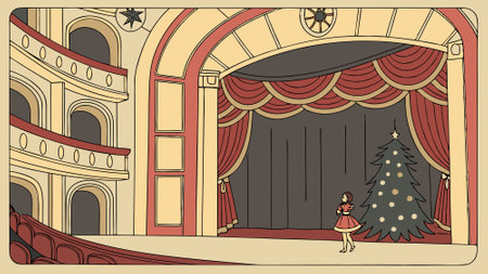 A panoramic view of the nutcracker ballet stage. christmas image. photorealistic illustration. AI generated. Vector iconのイラスト素材