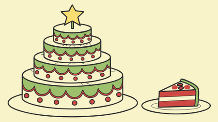 Christmas tree cake with star isolated on plain yellow studio background. made with. AI generated. Vector iconのイラスト素材