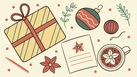 Christmas still life assortment with copy space. flat lay. . AI generated. Vector iconのイラスト素材