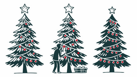 Christmas Tree clipart collection. vector. icons isolated on transparent background. AI generated. Vector iconのイラスト素材