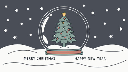 Christmas tree in glass ball on snow. Glitter lights. Christmas wishes. New Year wishes. . AI generated. Vector iconのイラスト素材