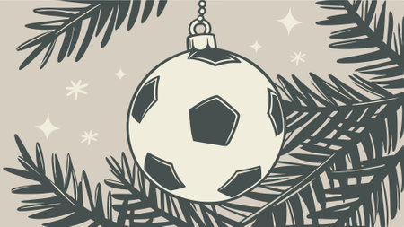 Christmas tree decoration bauble. glass soccer ball hanging on Christmas tree. AI generated. Vector iconのイラスト素材
