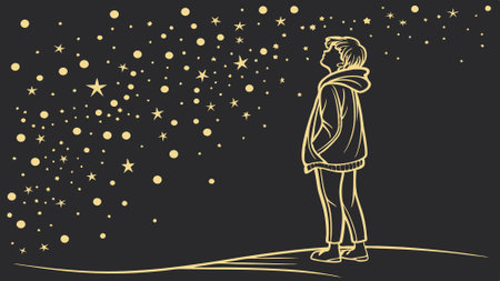 Dark background with golden glowing. Small gold particles on a black background.. AI generated. Vector iconのイラスト素材