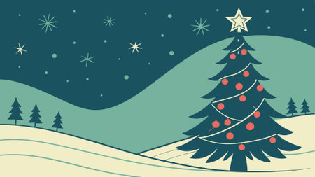 Christmas tree with stars Holidays celebration on dark blue green background. AI generated. Vector iconのイラスト素材