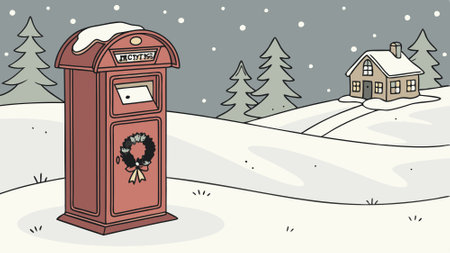 Classic traditional red mailbox adorned with Christmas decoration and snow in a snowy village. AI generated. Vector iconのイラスト素材