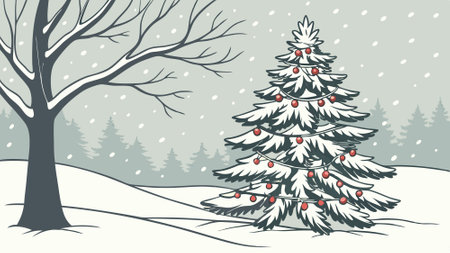 Christmas winter blurred background. Xmas tree with snow decorated with garland lights. . AI generated. Vector iconのイラスト素材