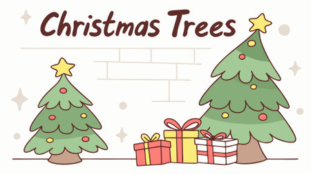 Christmas trees and heap of gift boxes and space for text over wall. christmas background. AI generated. Vector iconのイラスト素材