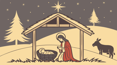 Close up of christmas nativity scene. Christmas concept.. AI generated. Vector iconのイラスト素材