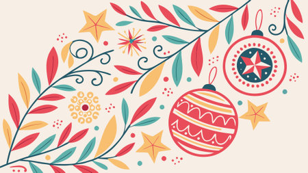 Colorful christmas decoration wallpaper background illustration. AI generated. Vector iconのイラスト素材