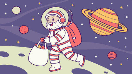 Cosmic Christmas Santa Claus as an astronaut in another. AI generated. Vector iconのイラスト素材