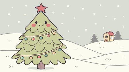 Cute decorated Christmas tree. christmas atmosphere. new year postcard. AI generated. Vector iconのイラスト素材