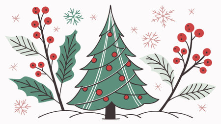 Decoration christmas holiday celebration green tree tree berry winter red branch.. AI generated. Vector iconのイラスト素材