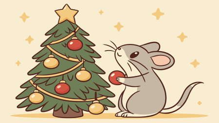 Cute little christmas tree decoration. gold and red ornaments. AI generated. Vector iconのイラスト素材