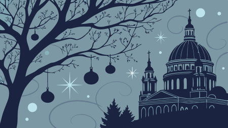 Dark blue christmas background with abstract bokeh blue background. . AI generated. Vector iconのイラスト素材
