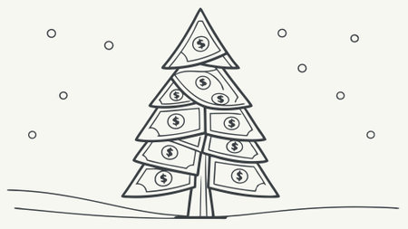 Christmas tree made out of money. Minimal style background with copy space. AI. AI generated. Vector iconのイラスト素材