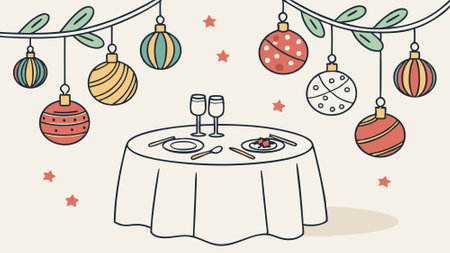 Christmas table decoration. festive table setting with Christmas balls. AI generated. Vector iconのイラスト素材