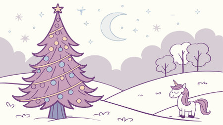 Christmas tree in fairytale magical style with glitter lights. AI generated. Vector iconのイラスト素材