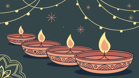 Diya oil lamps for the diwali festival. Hindu festival of lights celebration. AI generated. Vector iconのイラスト素材