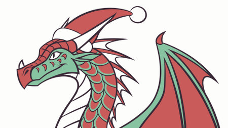 Fantasy watercolor christmas dragon with santa hat on white background.. AI generated. Vector iconのイラスト素材