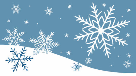 Falling snowflakes on bright blue background. Snowfall illustration.. AI generated. Vector icon